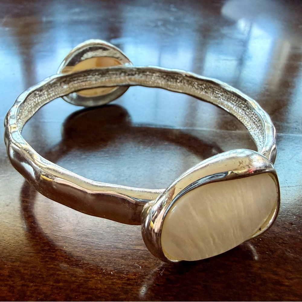 Silver and White Bangle Bracelet